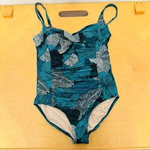 Merona Women’s Tropical Print Teal Swimsuit Size L New NWT